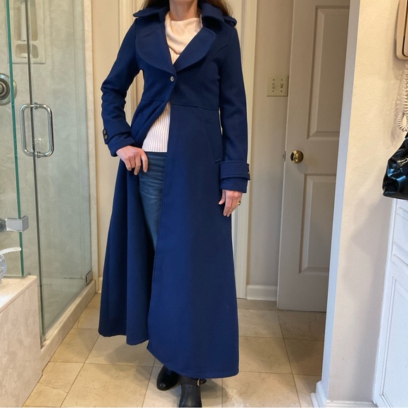 Owind Coat, long length, dark royal blue, pockets, lots of details, Sz S - Picture 3 of 15